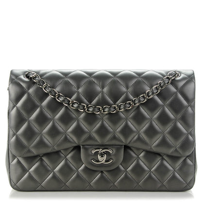 Chanel Lambskin Quilted Jumbo Double Charcoal Grey 1 of 9