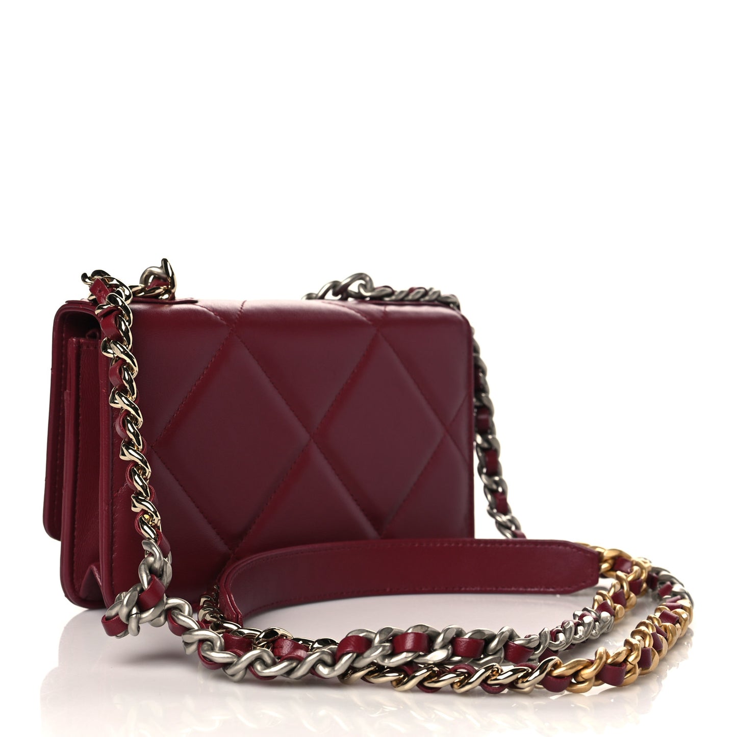 Lambskin Quilted Chanel 19 Wallet On Chain WOC Burgundy