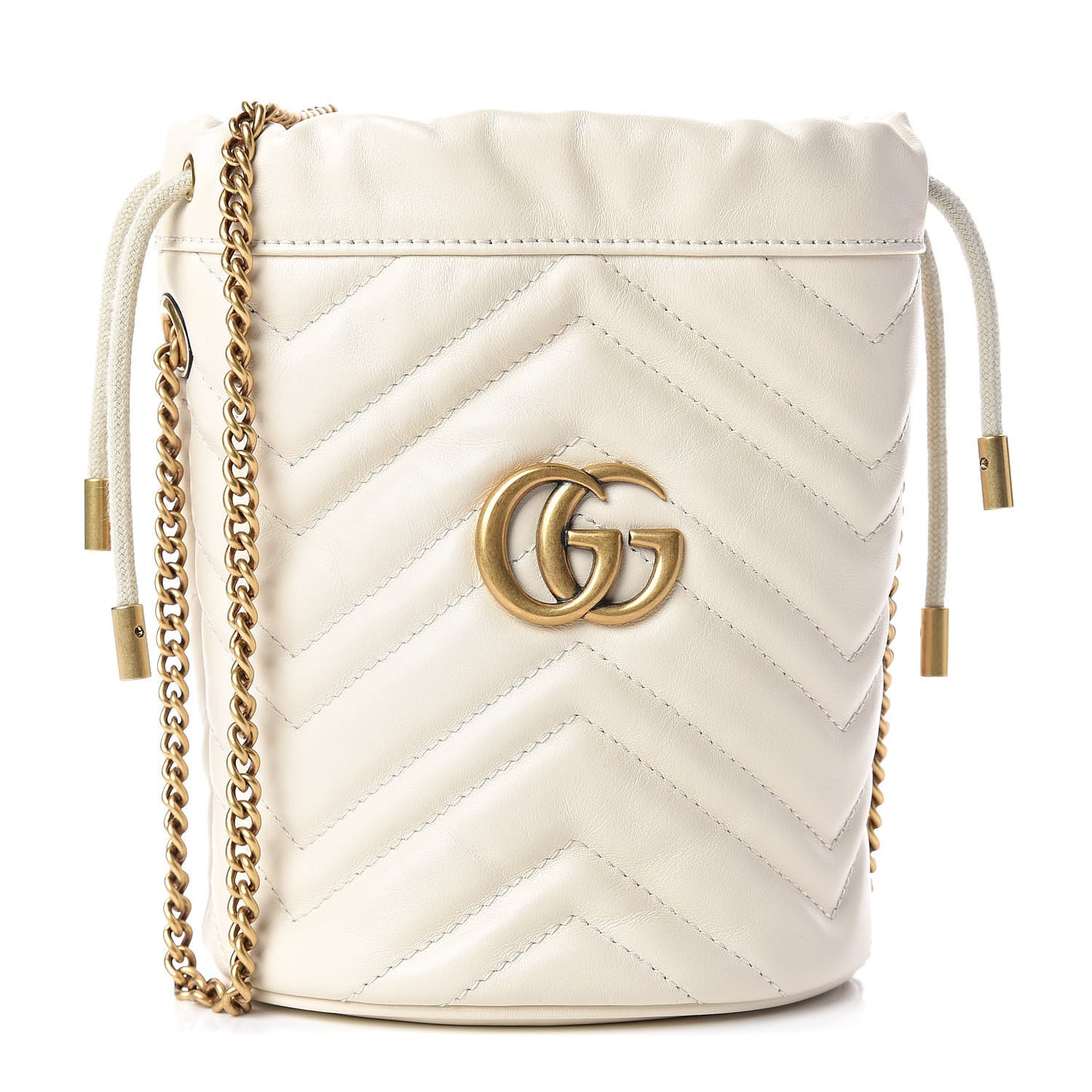 Calfskin Matelasse Mini GG Marmont 2.0 Bucket Bag White