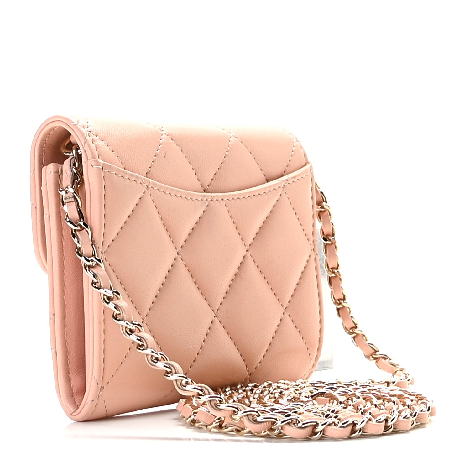 Chanel Lambskin Quilted Flap Card Holder On Chain Light Pink 3 of 13
