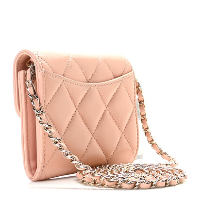 Chanel Lambskin Quilted Flap Card Holder On Chain Light Pink 3 of 13
