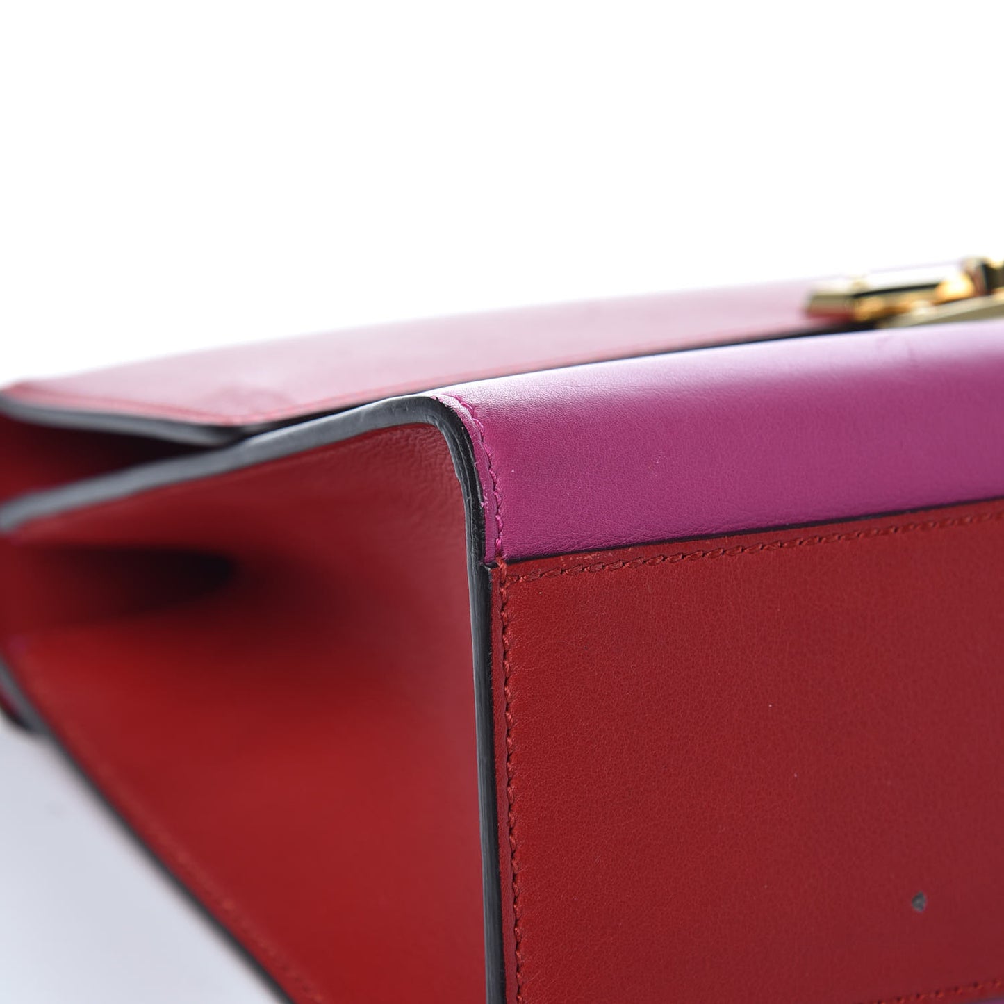 Moon Calfskin Bi-Color Medium Padlock Shoulder Bag New Rosette Hibiscus Red