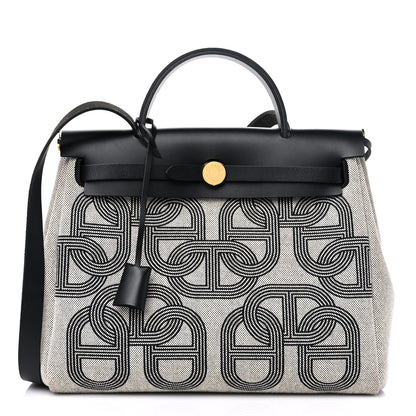 Hermes H Plume Canvas Vache Hunter Circuit 24 Herbag Zip Retourne 31 Black Ecru 2 of 12