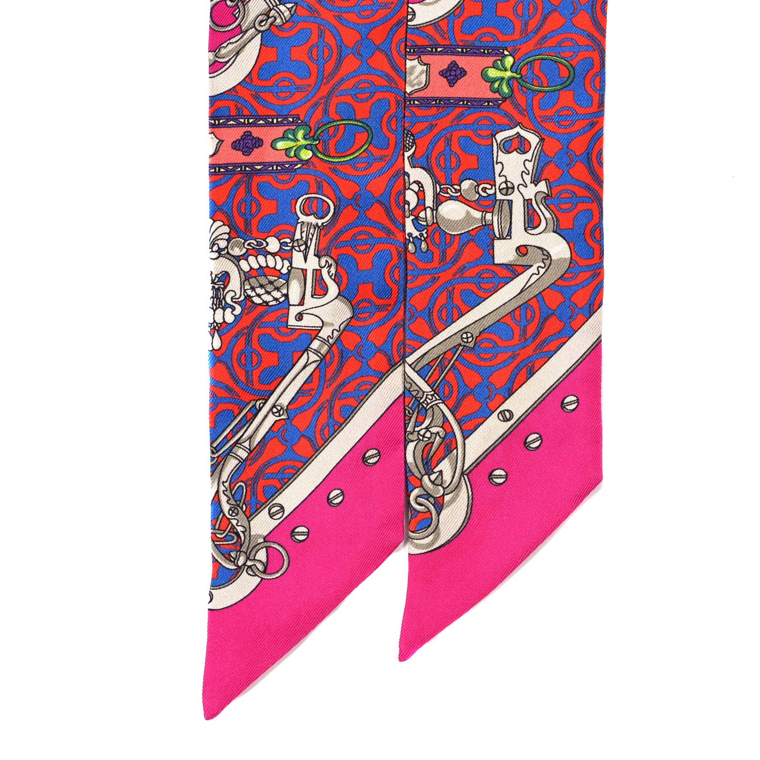 Hermes Silk Mors Et Gourmettes Remix Twilly Fuchsia Bleu Corail 3 of 4
