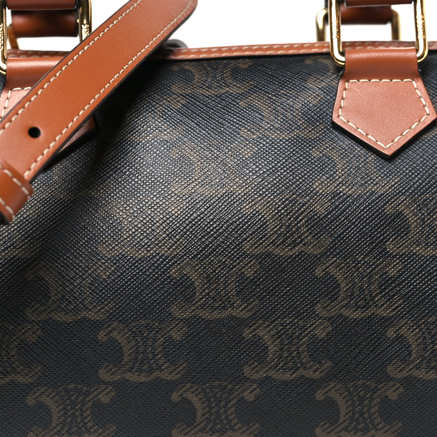 Triomphe Canvas Calfskin Small Boston Bag Tan