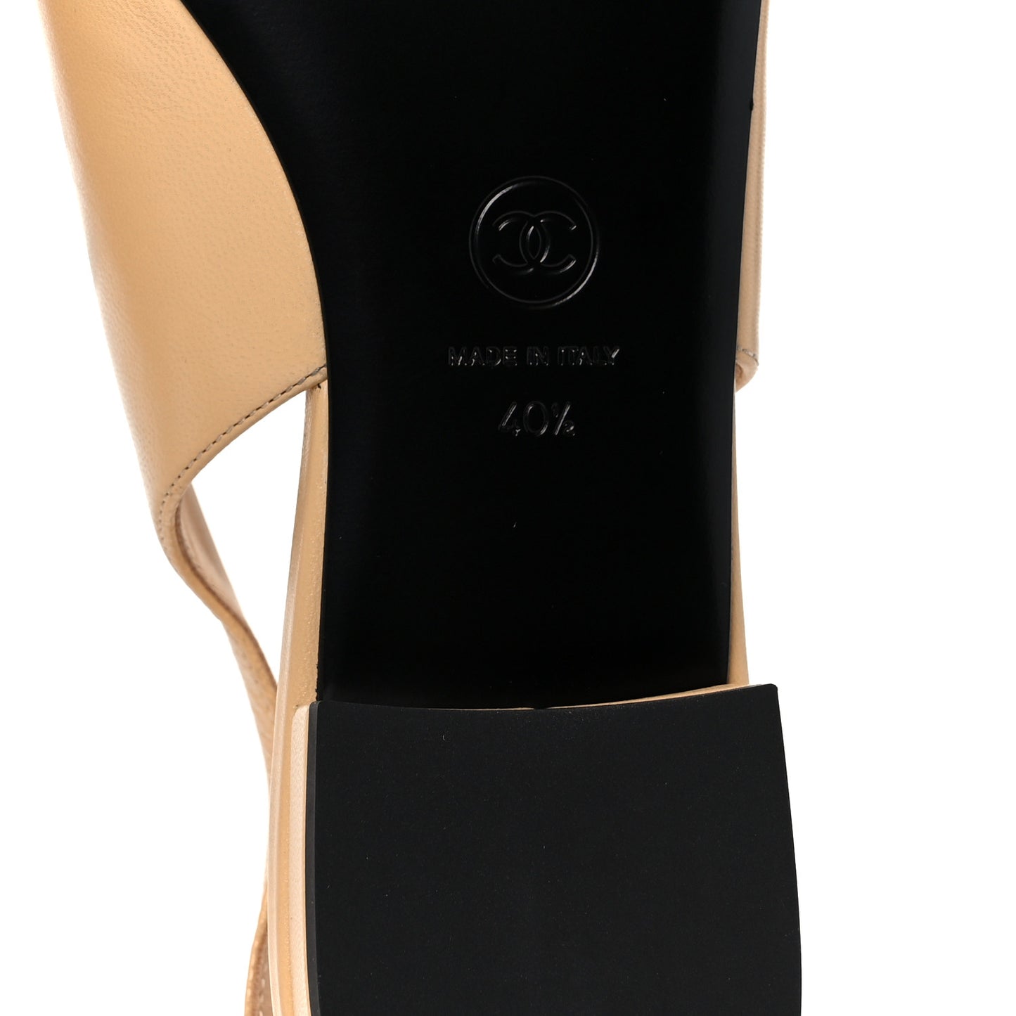 Goatskin Grosgrain Pointed Toe CC Slingback Flats 40.5 Beige Black