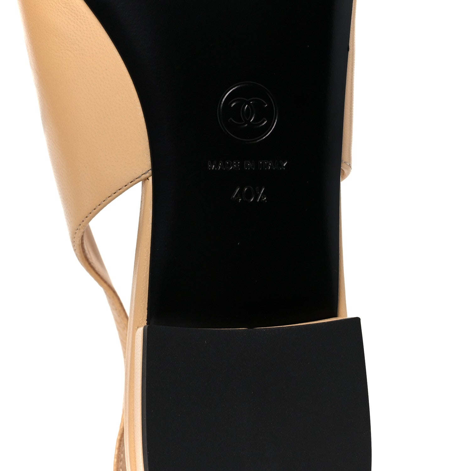 Chanel Goatskin Grosgrain Pointed Toe CC Slingback Flats 40.5 Beige Black 8 of 10