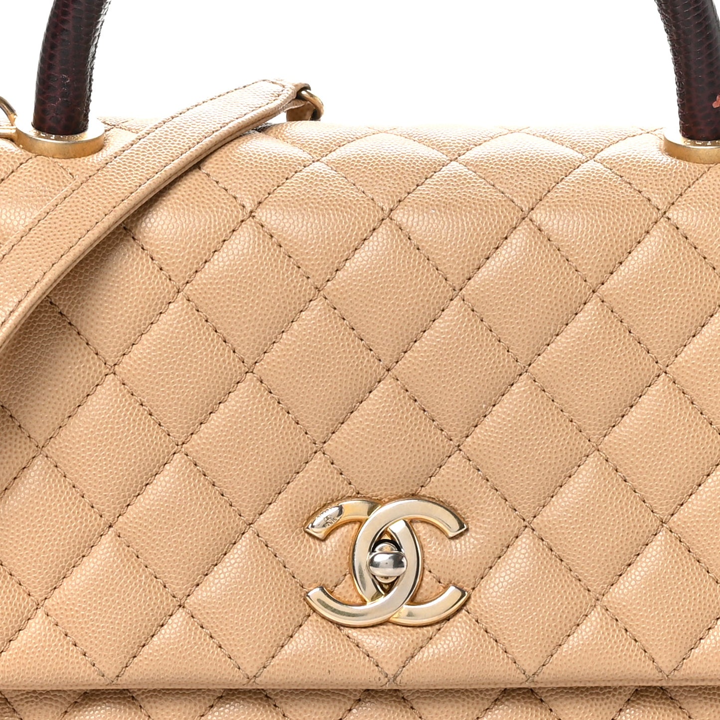 Caviar Lizard Embossed Quilted Small Coco Handle Flap Beige