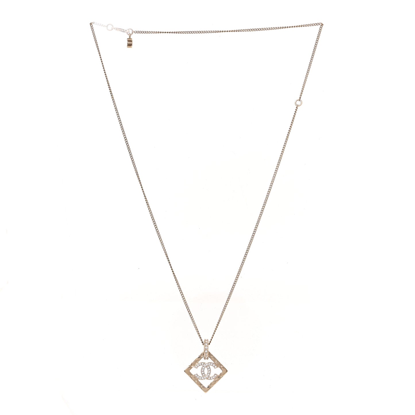 Baguette Crystal Quilted CC Pendant Necklace Gold