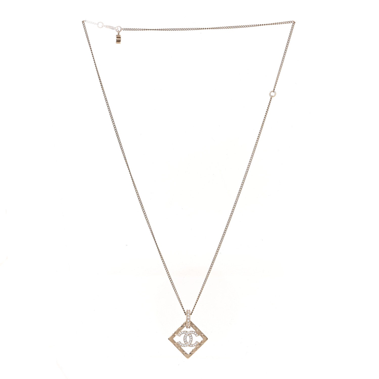 Chanel Baguette Crystal Quilted CC Pendant Necklace Gold 1 of 5