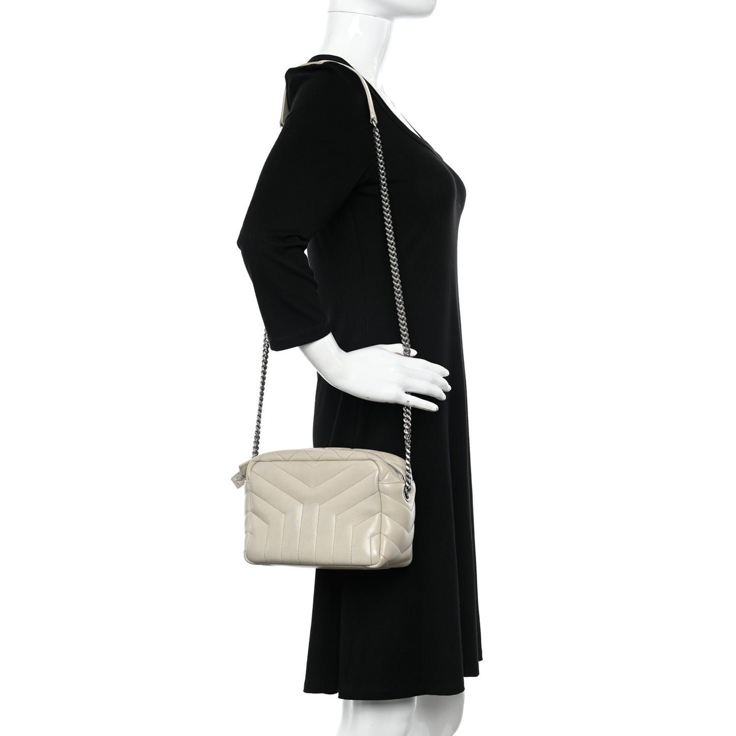 Calfskin Y Quilted Monogram Small Loulou Bowling Bag Ivory