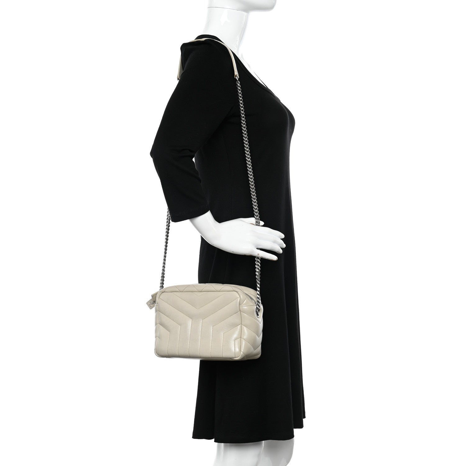 Saint Laurent Calfskin Y Quilted Monogram Small Loulou Bowling Bag Ivory 2 of 13
