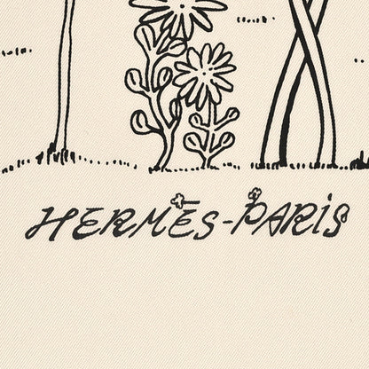 Hermes Silk Le Pommier Sellier Scarf 90 White Black 2 of 3