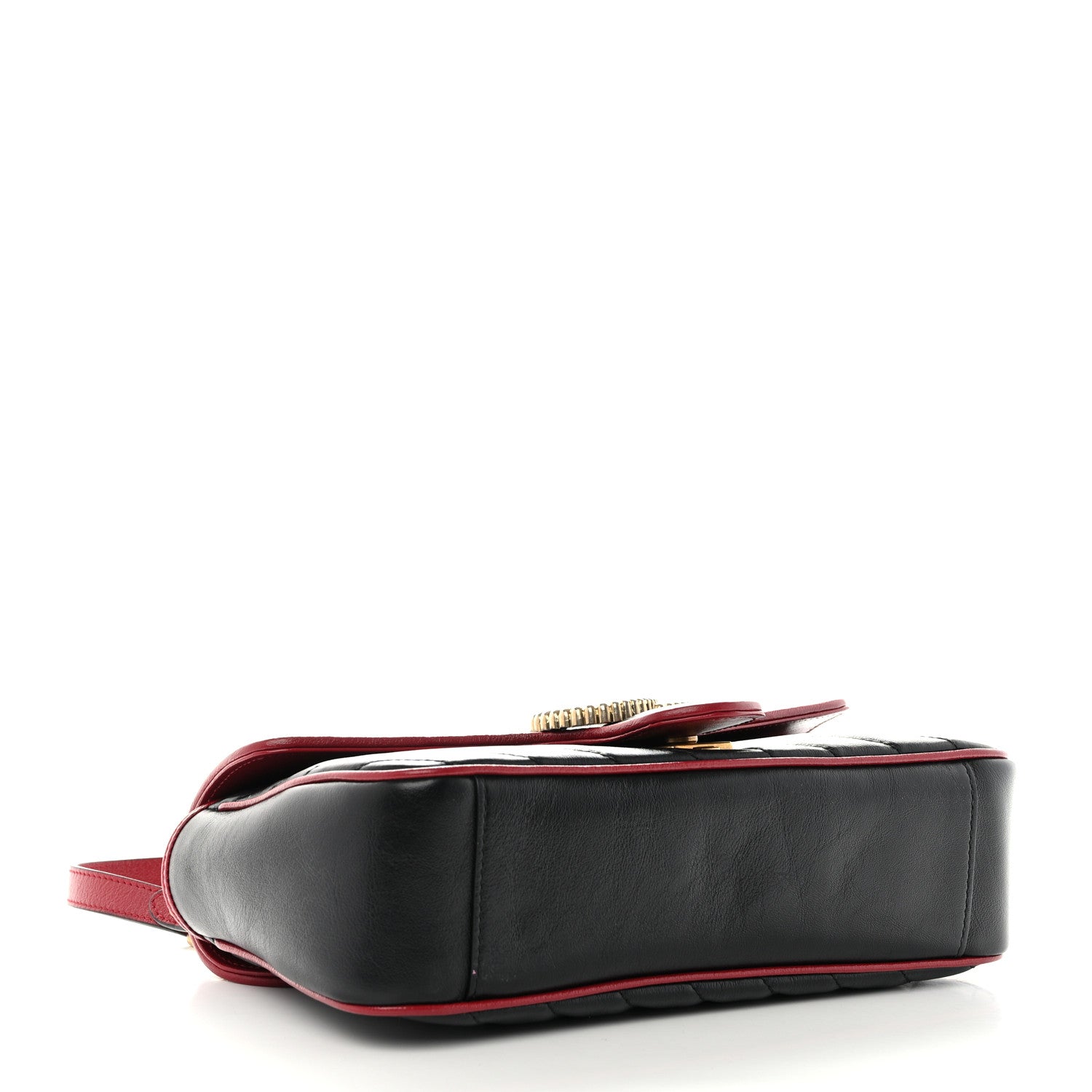Gucci Vintage Effect Calfskin Matelasse Diagonal Small Torchon GG Marmont Shoulder Bag Black Romantic Cherry 4 of 10