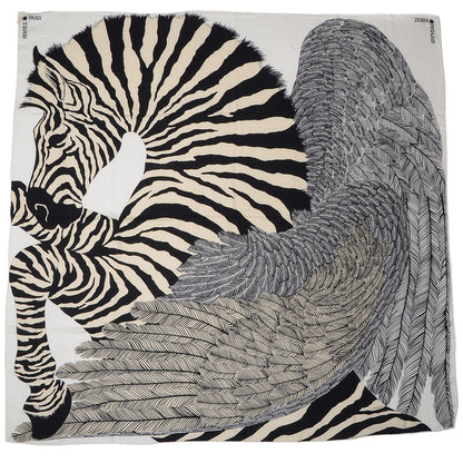 Hermes Cashmere Silk Zebra Pegasus Scarf GM 140 Blanc Noir Naturel 1 of 8