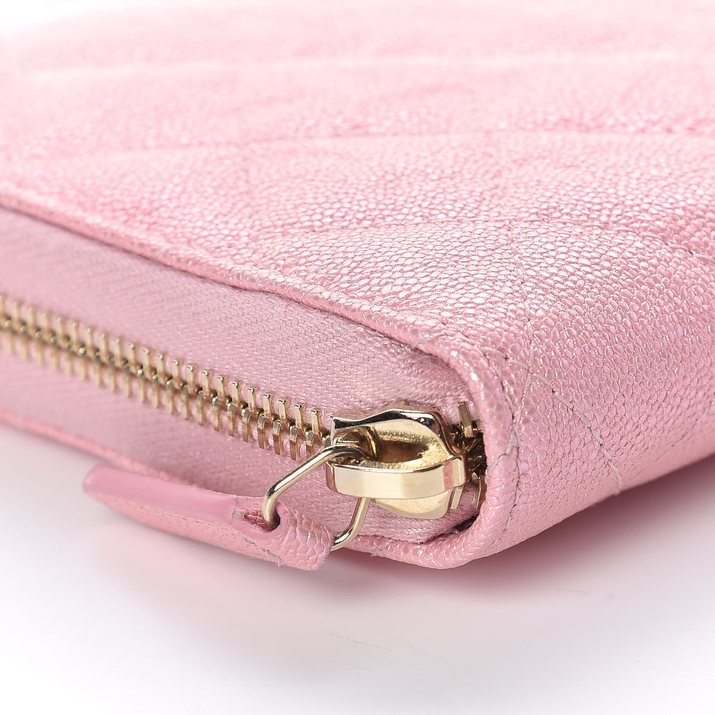 Iridescent Caviar Quilted Large Zip Around Organizer Wallet Pink