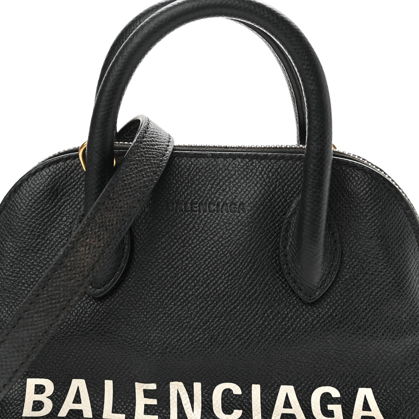 Signature Grained Calfskin XXS Ville Top Handle Bag Black White