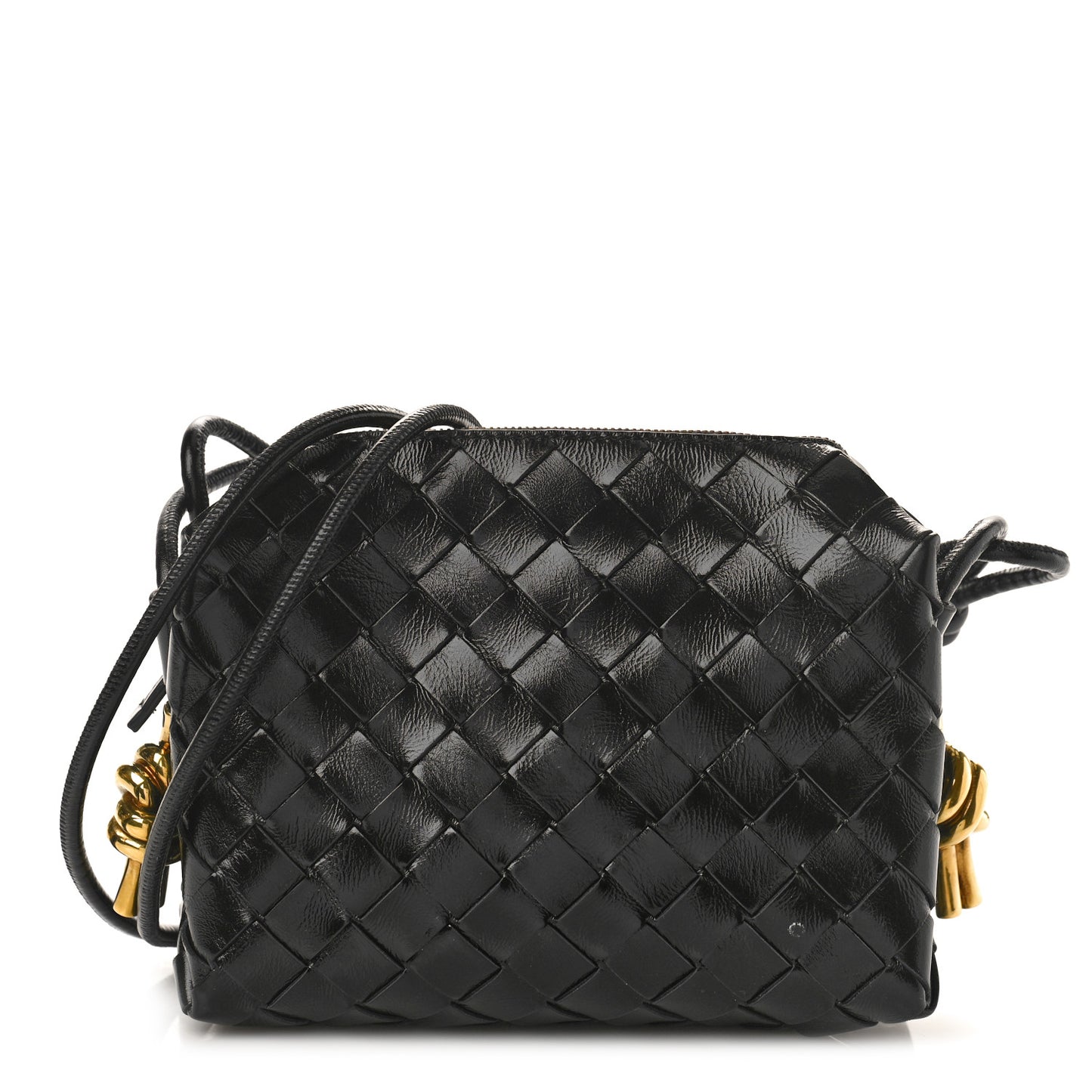 Nappa Intrecciato Metallic Knot Mini Loop Camera Bag Black