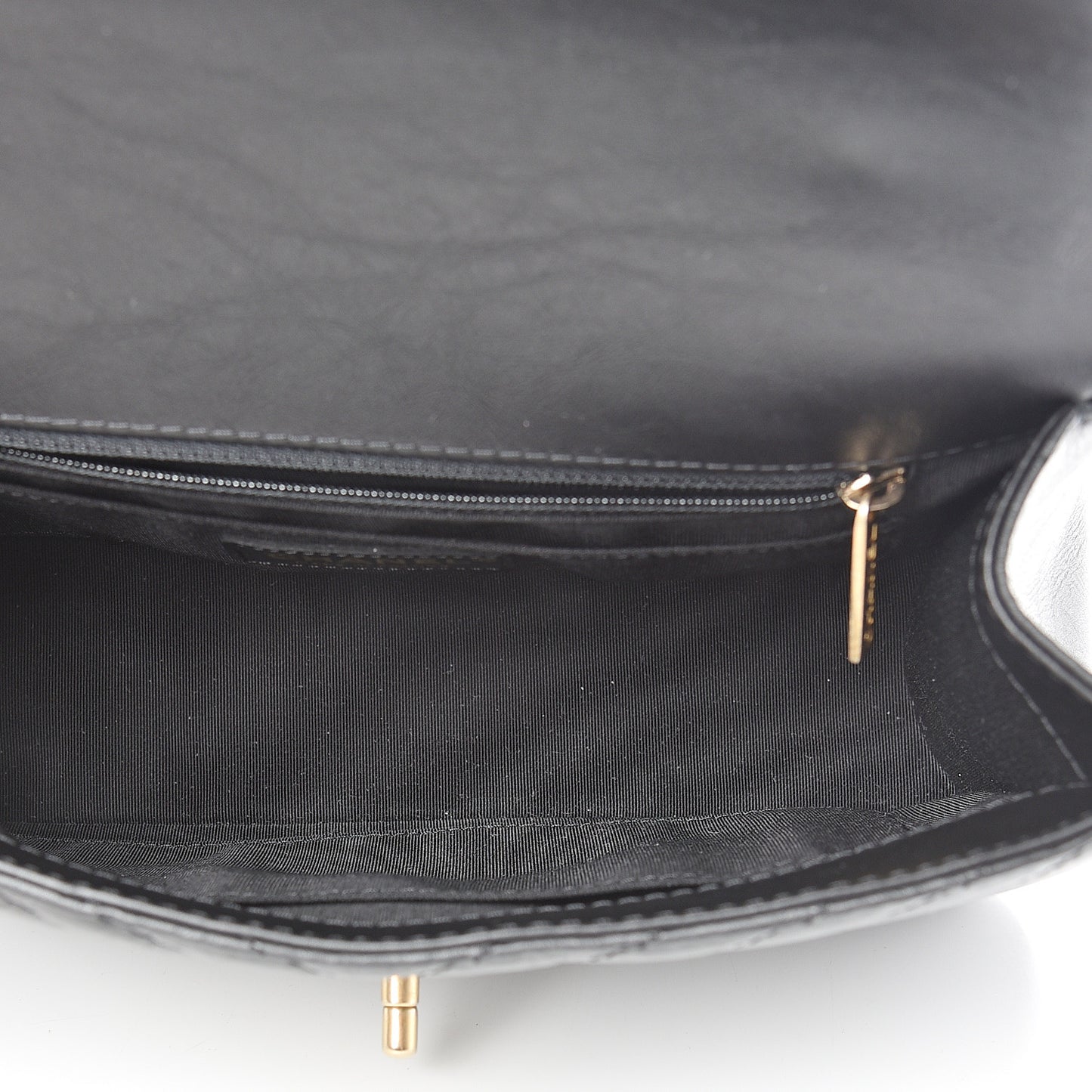 Calfskin Chevron Quilted Top Handle Flap Black