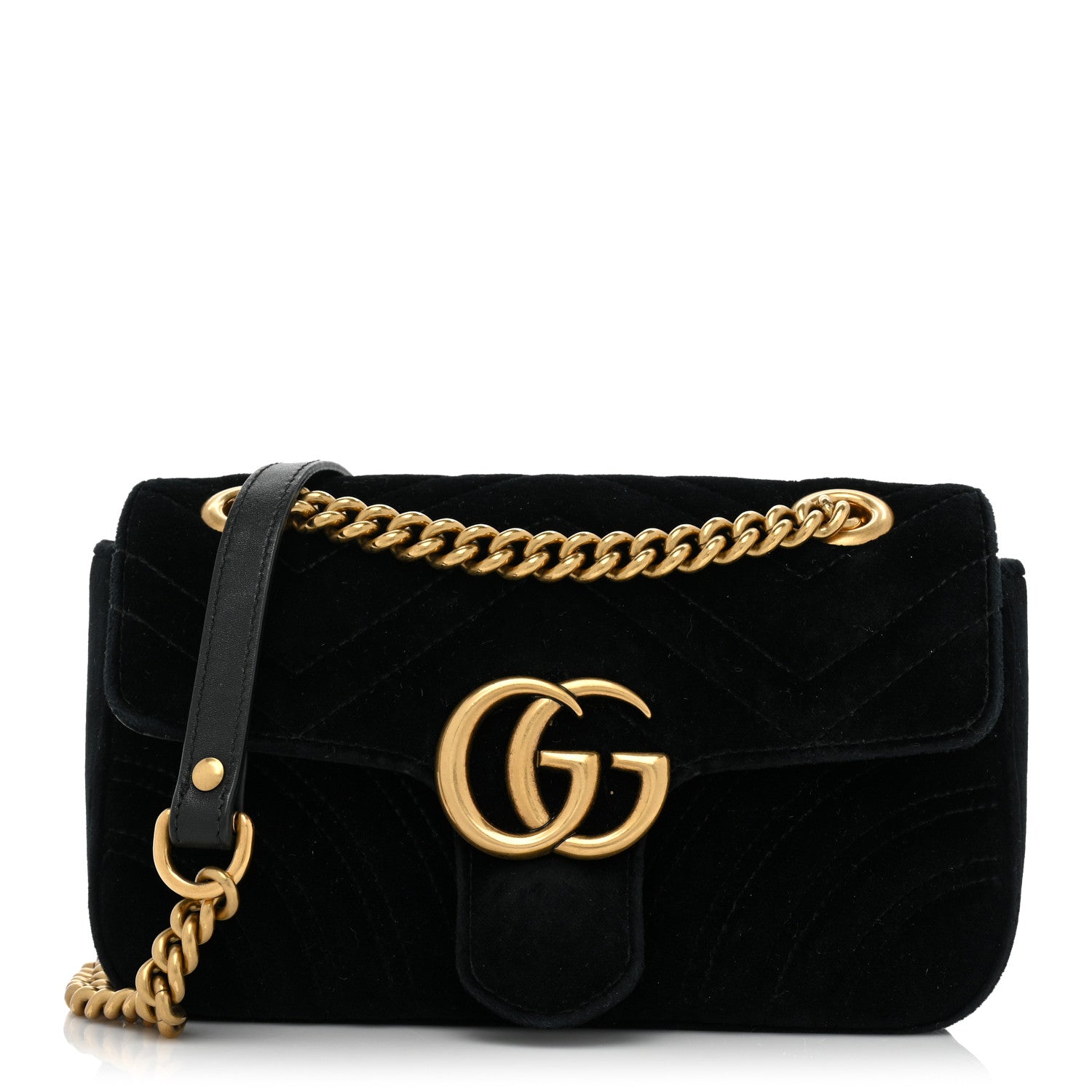 Gucci Velvet Matelasse Mini GG Marmont Shoulder Bag Black 1 of 12