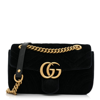 Gucci Velvet Matelasse Mini GG Marmont Shoulder Bag Black 1 of 12