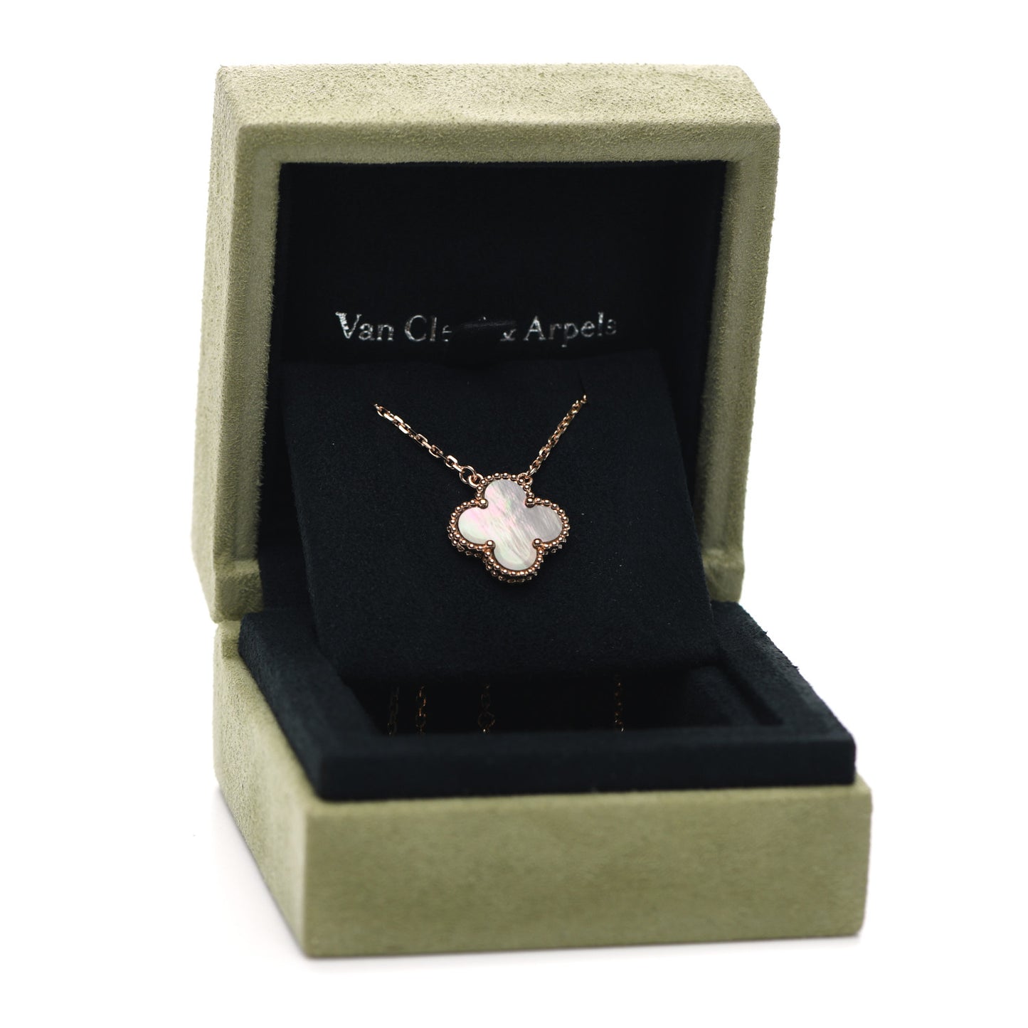 18K Rose Gold Gray Mother of Pearl Vintage Alhambra Pendant Necklace