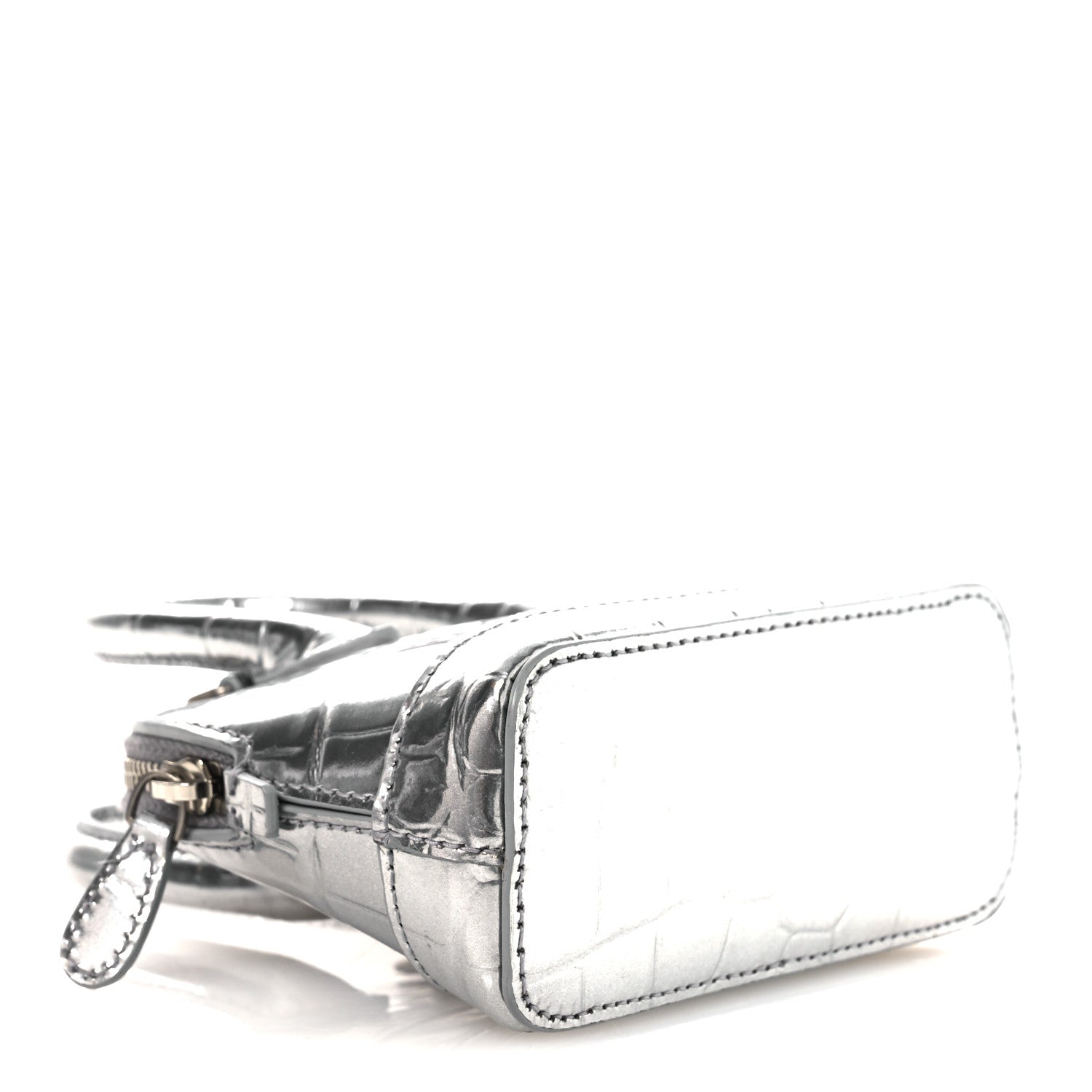 Balenciaga Metallic Calfskin Logo Crocodile Embossed Mini Ville Top Handle Bag Silver Black 9 of 10
