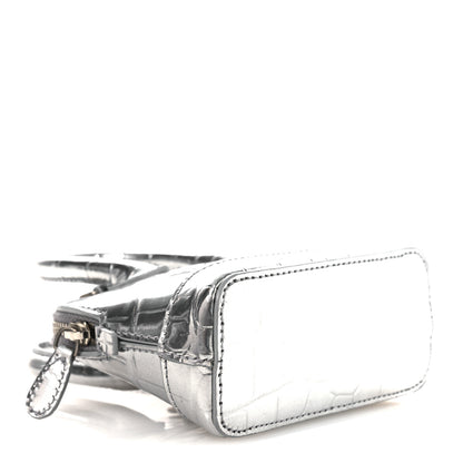 Balenciaga Metallic Calfskin Logo Crocodile Embossed Mini Ville Top Handle Bag Silver Black 9 of 10