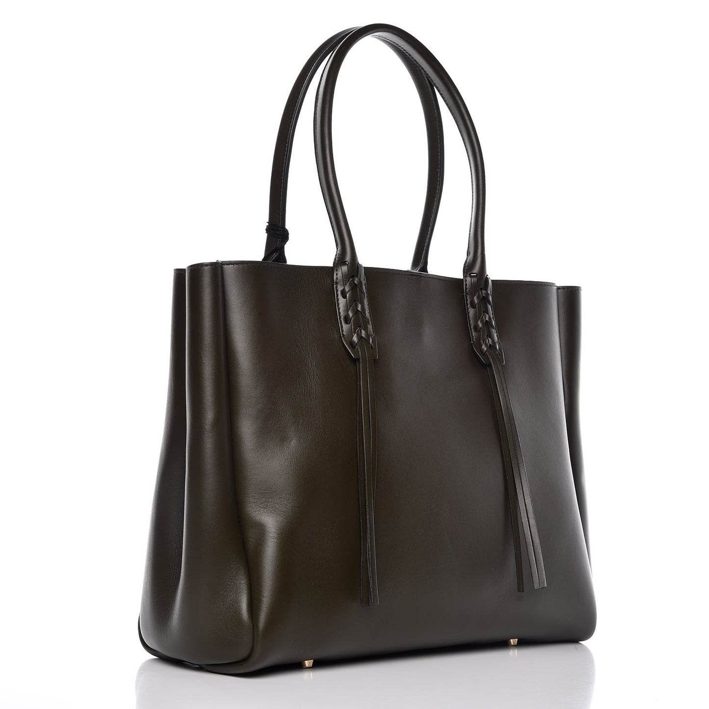 Smooth Calfskin Small Fringe Shopper Tote Khaki Fonce