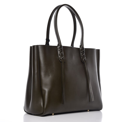 Lanvin Smooth Calfskin Small Fringe Shopper Tote Khaki Fonce 4 of 11