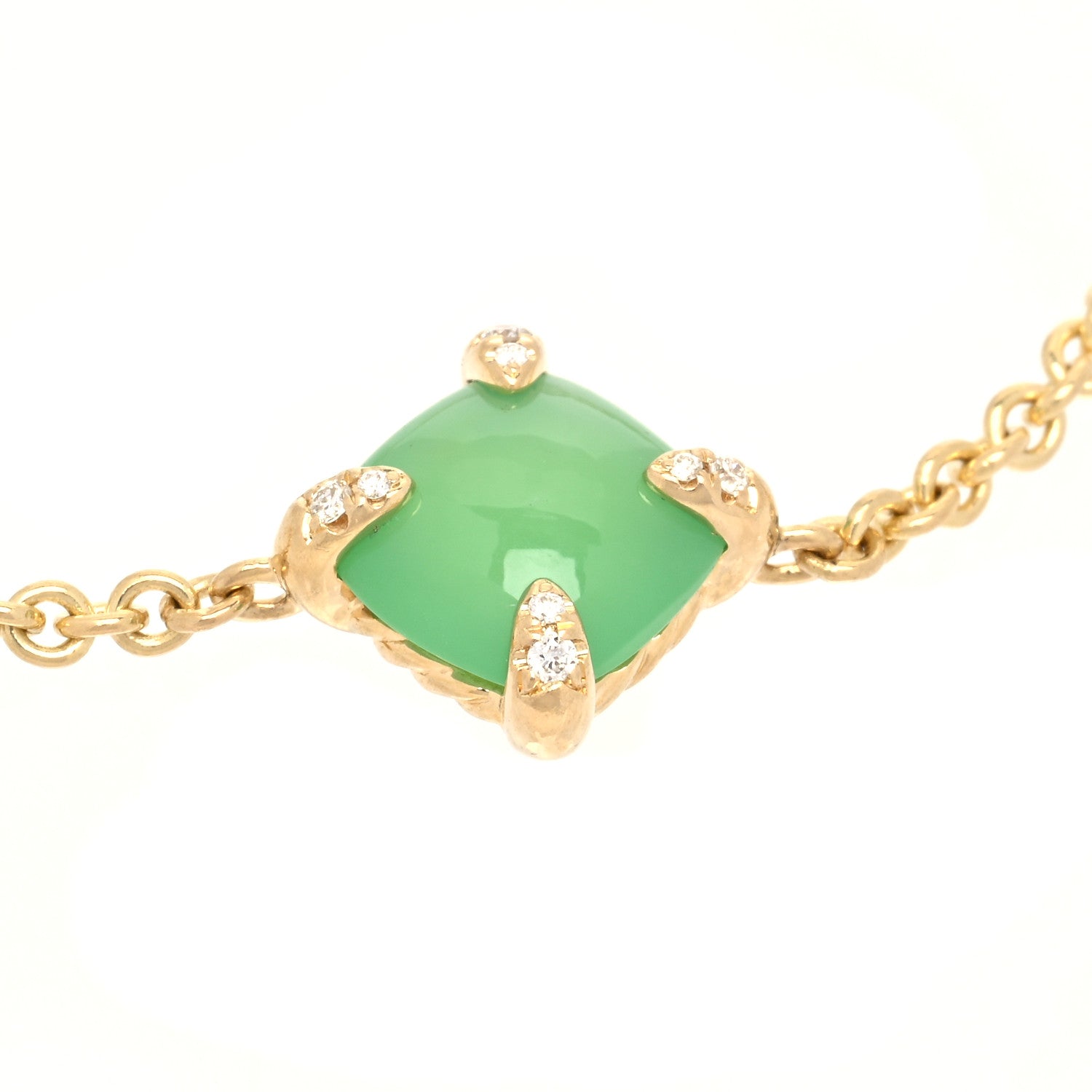 David Yurman 18K Yellow Gold Diamond Chrysoprase 8mm Chatelaine Bracelet 4 of 5