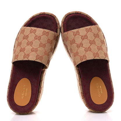 Gucci Canvas GG Monogram Angelina Platform Slide Sandals 36.5 Beige Ruggine 2 of 12