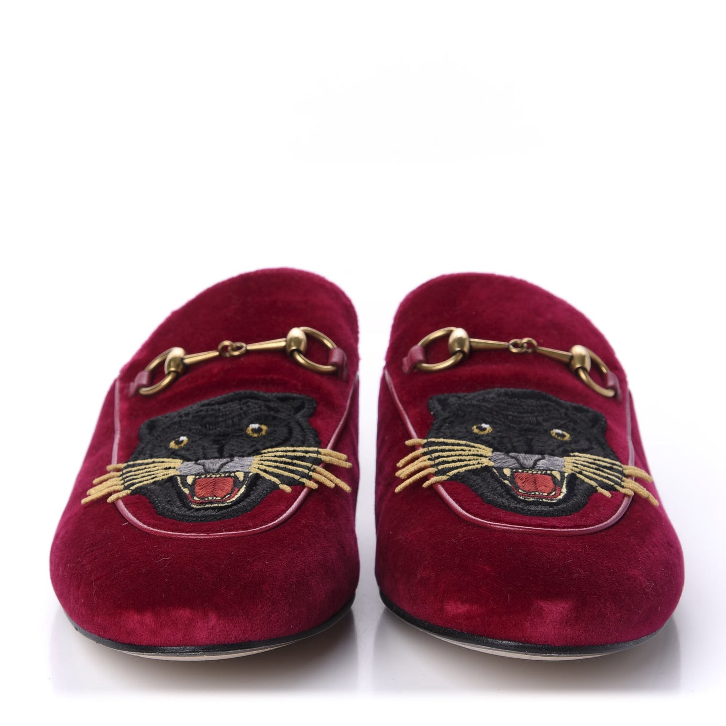 Velvet Panther Embroidered Womens Princetown Slippers 41 Red