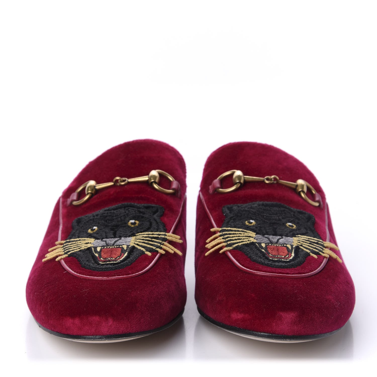 Gucci Velvet Panther Embroidered Womens Princetown Slippers 41 Red 2 of 10