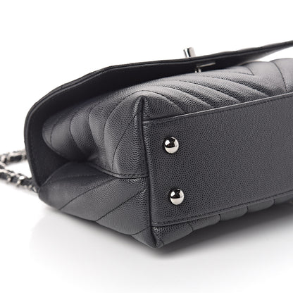 Chanel Caviar Chevron Quilted Mini Coco Handle Flap Dark Grey 9 of 12
