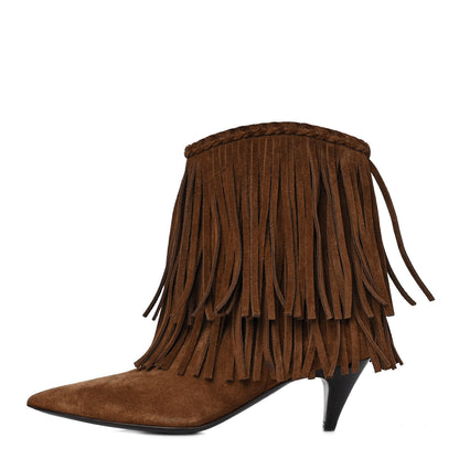 Saint Laurent Suede Fringe Charlotte Ankle Boots 35.5 Tan 1 of 8
