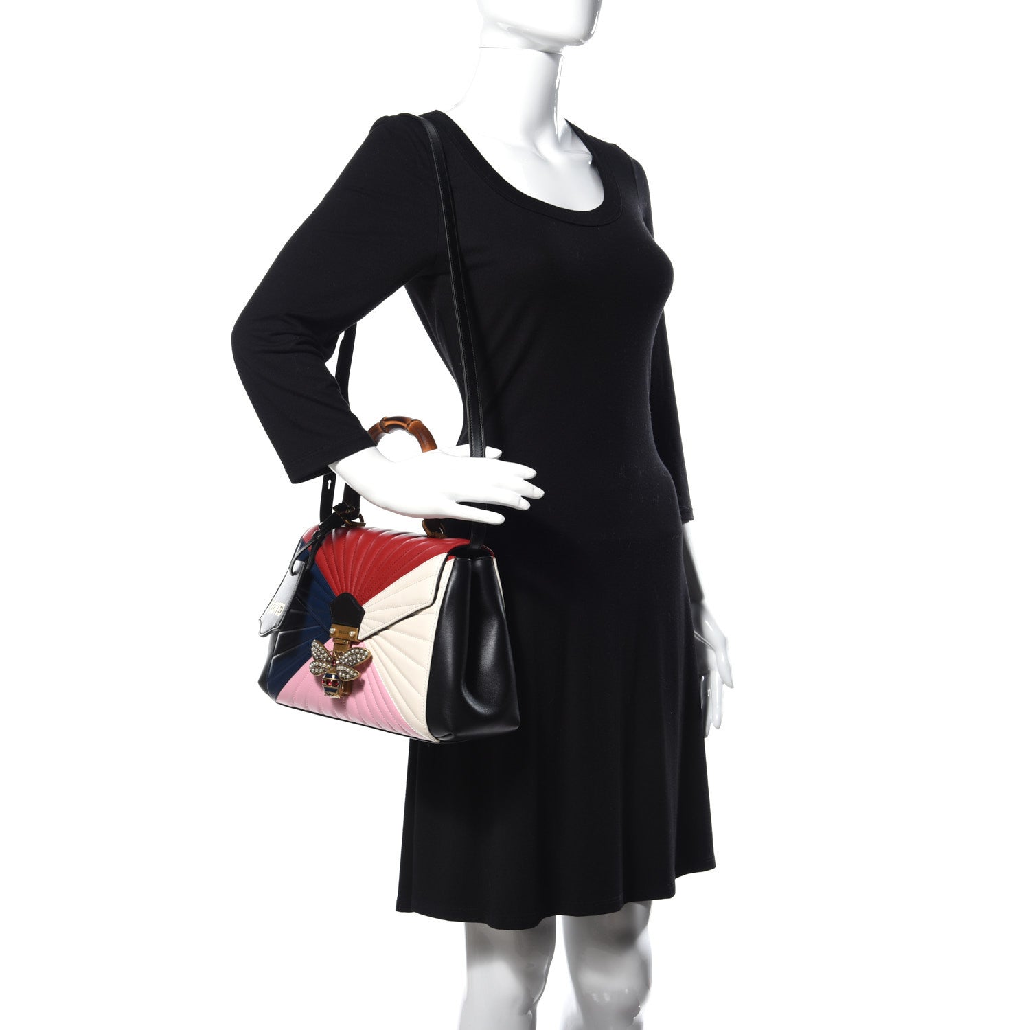 Gucci Calfskin Bamboo Trapuntata Queen Margaret Top Handle Bag Blue Agata Hibiscus Red Mystic White Sugar Pink 2 of 15