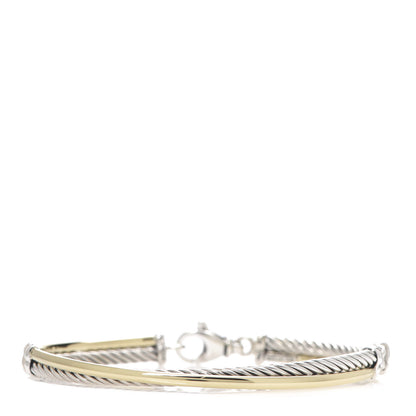 David Yurman Sterling Silver 18K Yellow Gold 3mm Crossover Bracelet 1 of 5