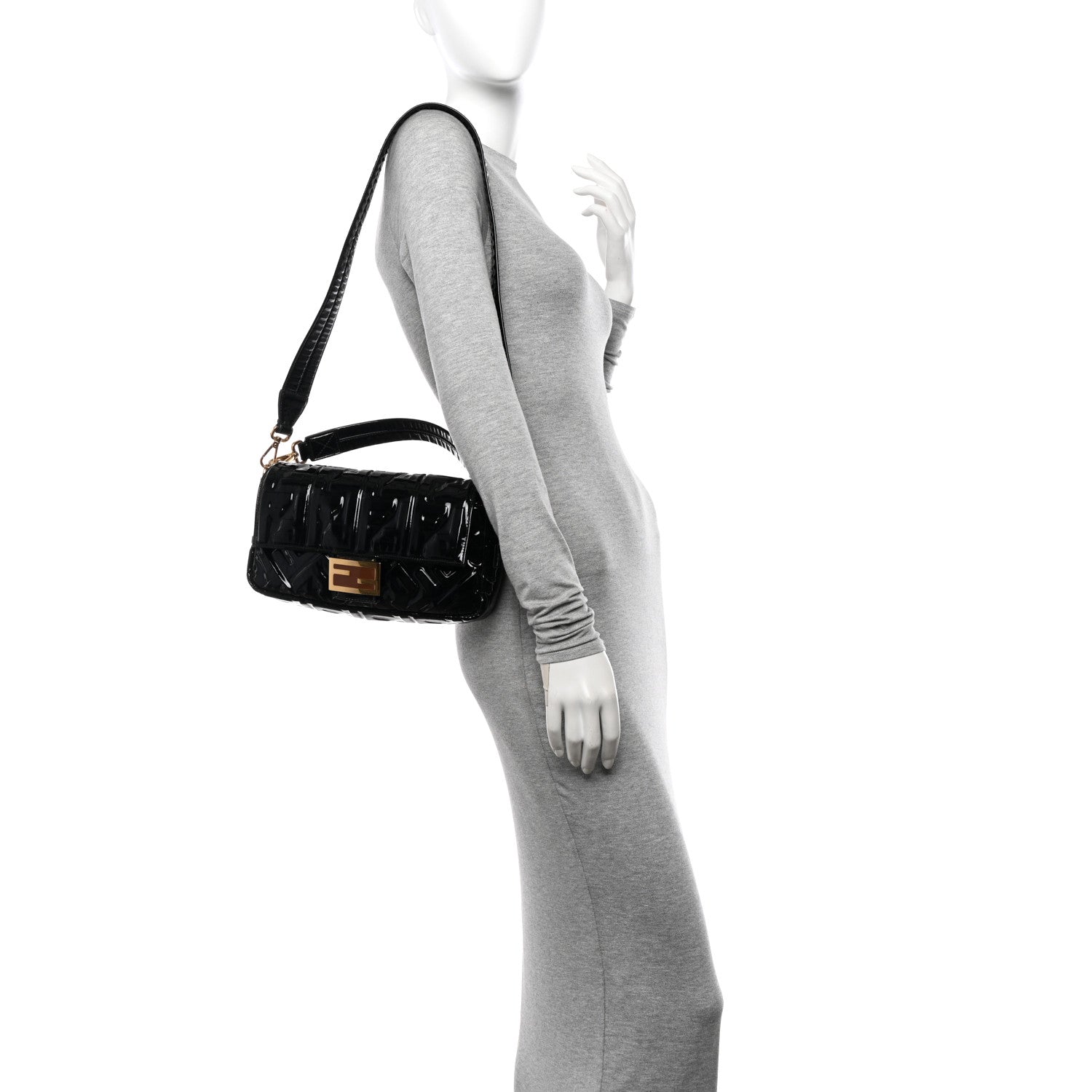 Fendi Patent FF 1974 Embossed Baguette Black 2 of 12