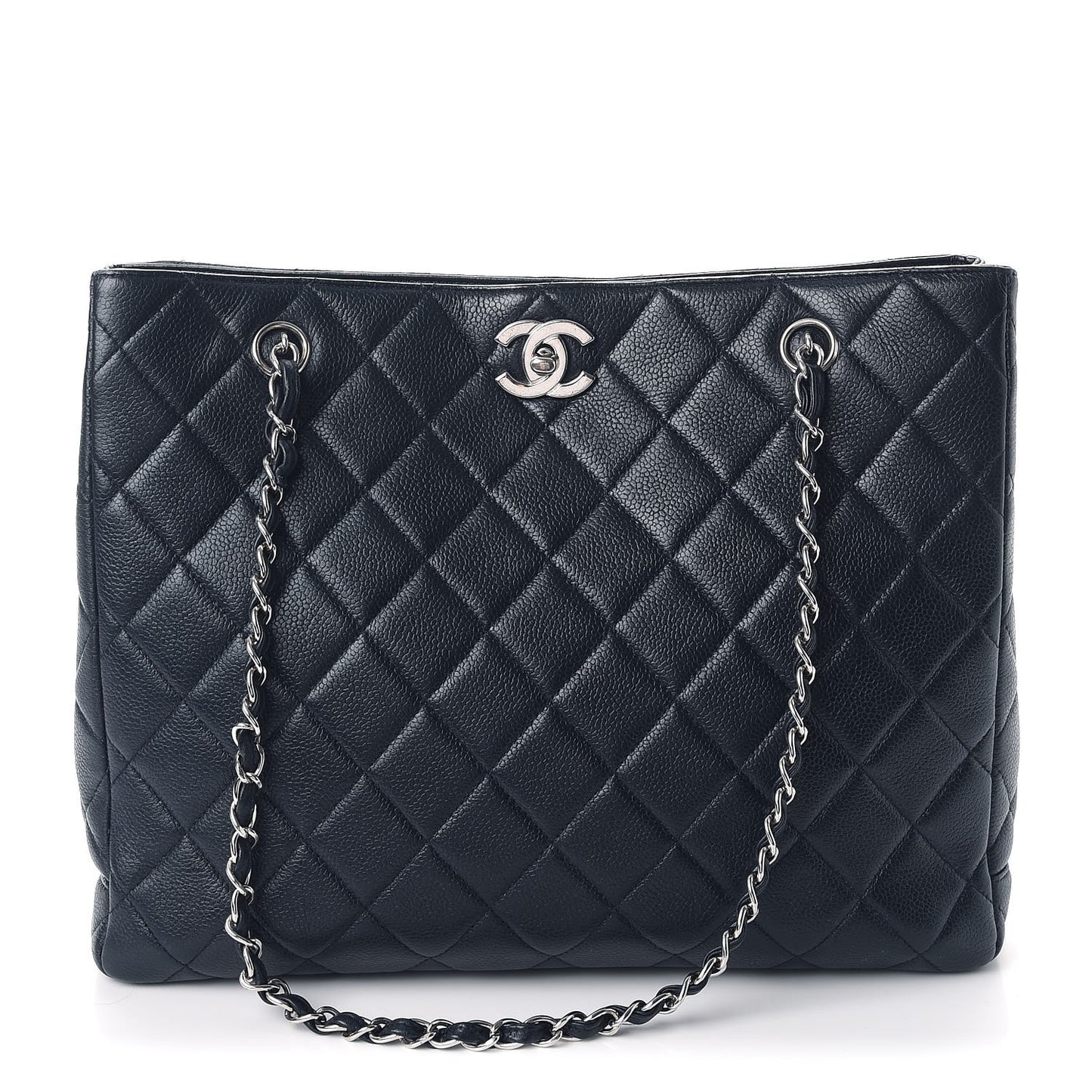 Caviar Quilted Shopper Tote Navy