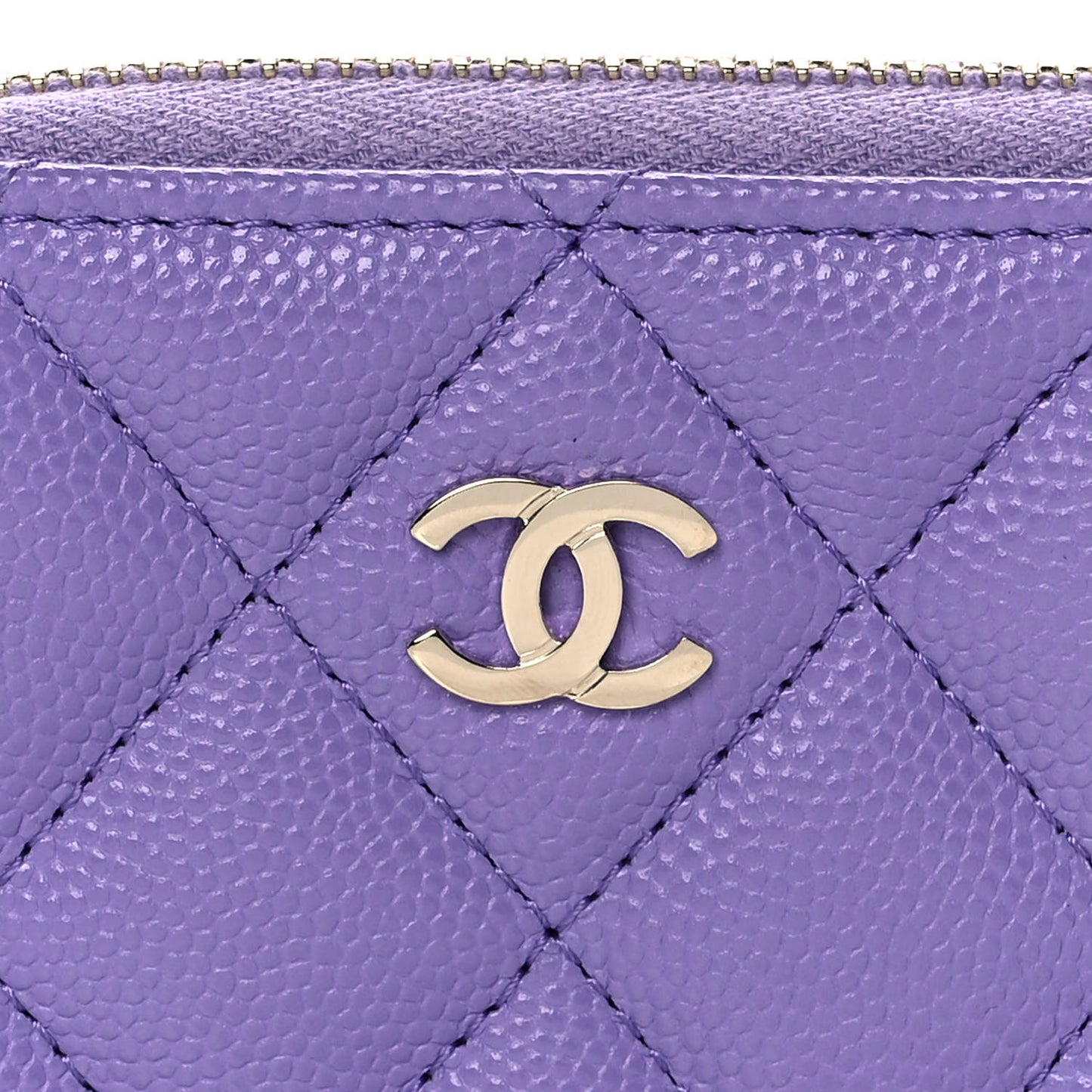 Caviar Quilted Zip Around Coin Purse Wallet Purple