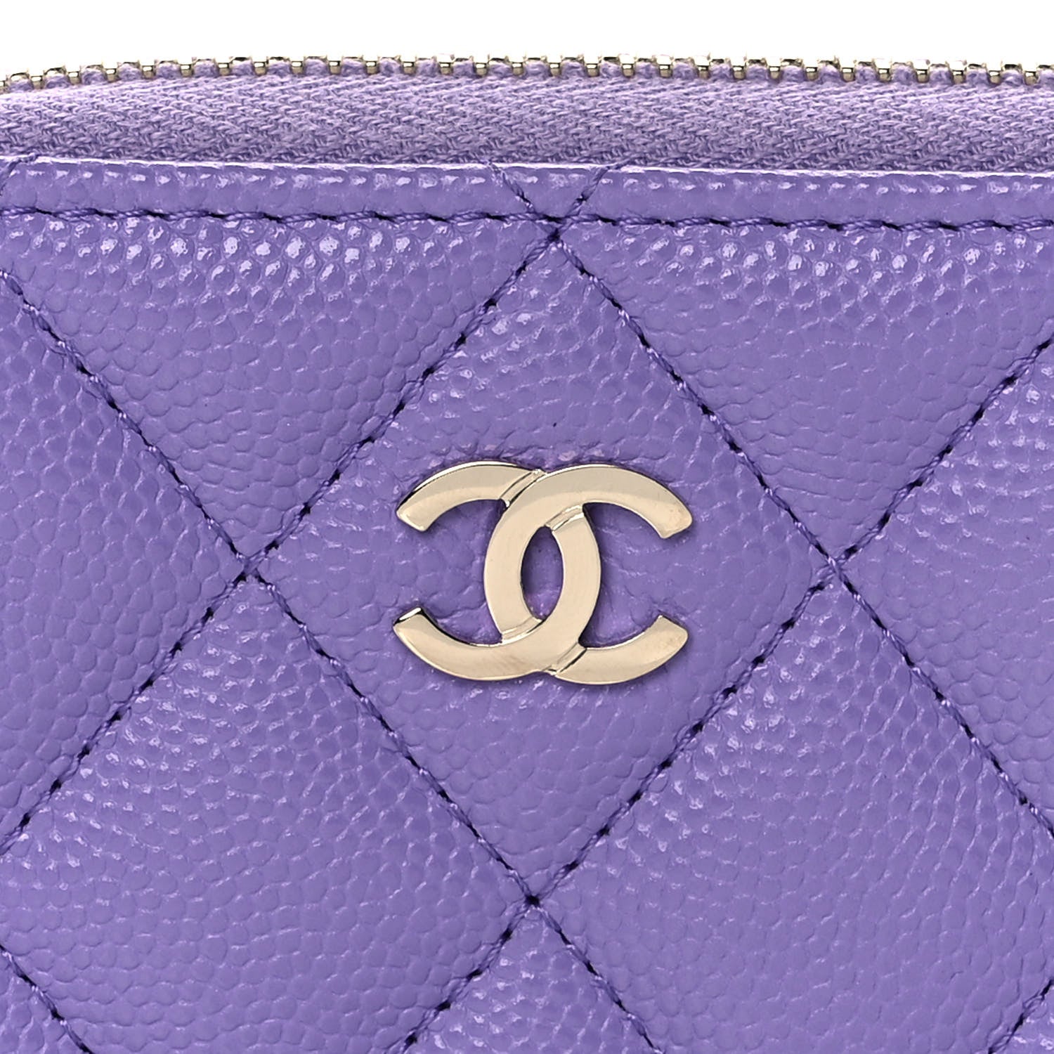 Chanel Caviar Quilted Zip Around Coin Purse Wallet Purple 9 of 10
