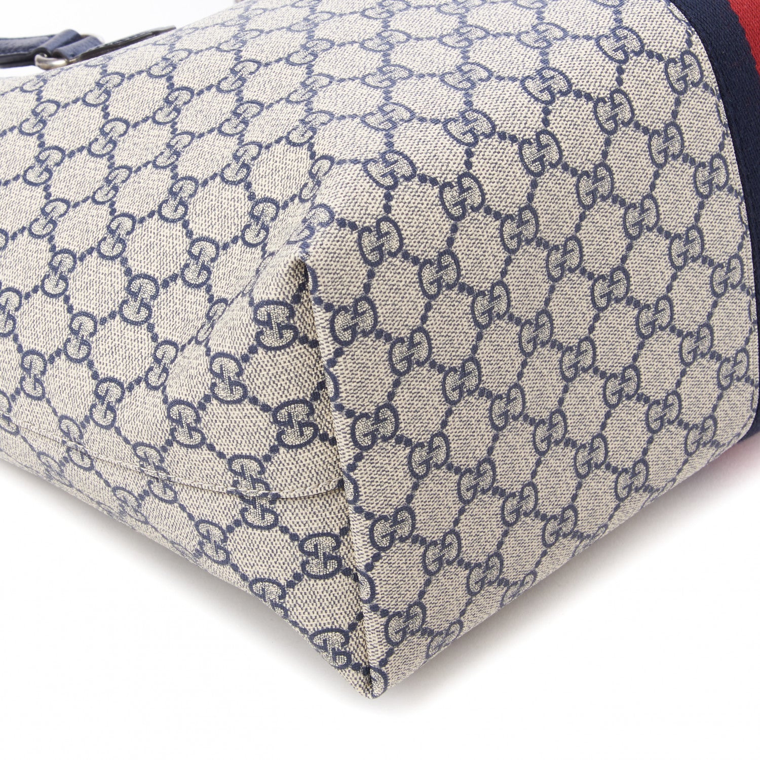 Gucci GG Supreme Monogram Textured Calfskin Web Medium Ophidia Shopping Tote Beige Blue 6 of 9
