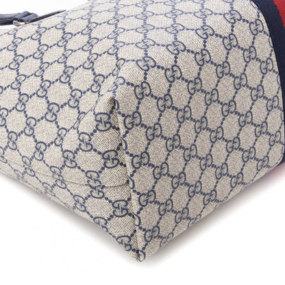 Gucci GG Supreme Monogram Textured Calfskin Web Medium Ophidia Shopping Tote Beige Blue 6 of 9