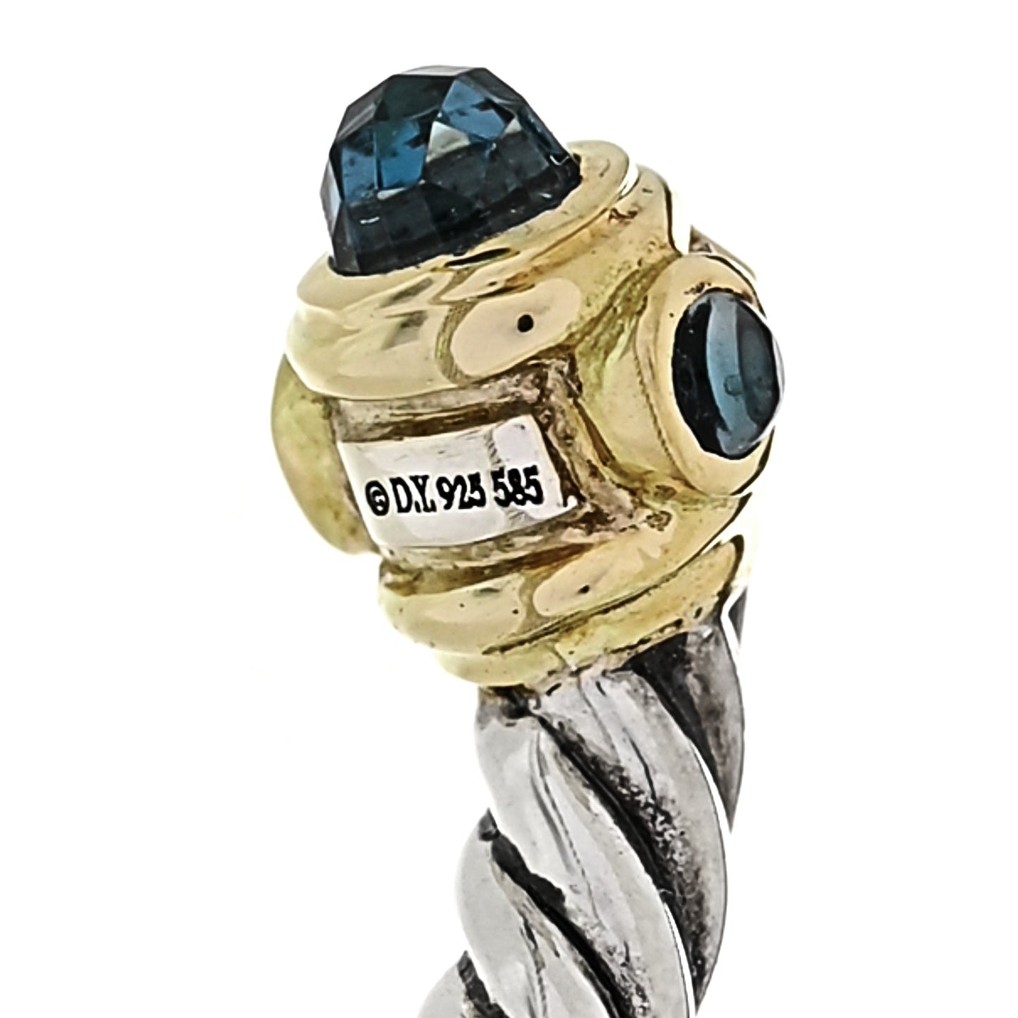 Sterling Silver 14K Yellow Gold Diamond Blue Topaz Renaissance Ring 50 5.5
