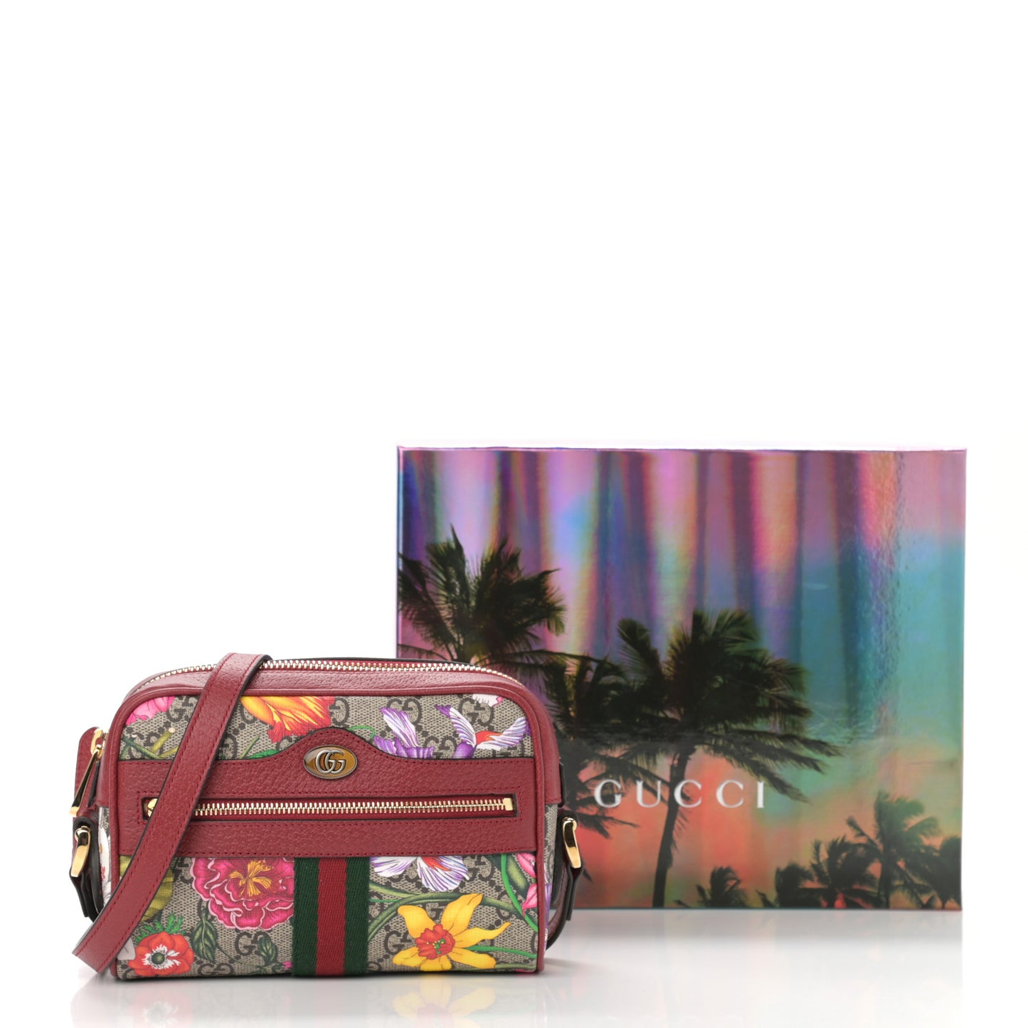 GG Supreme Monogram Flora Web Mini Ophidia Shoulder Bag Red