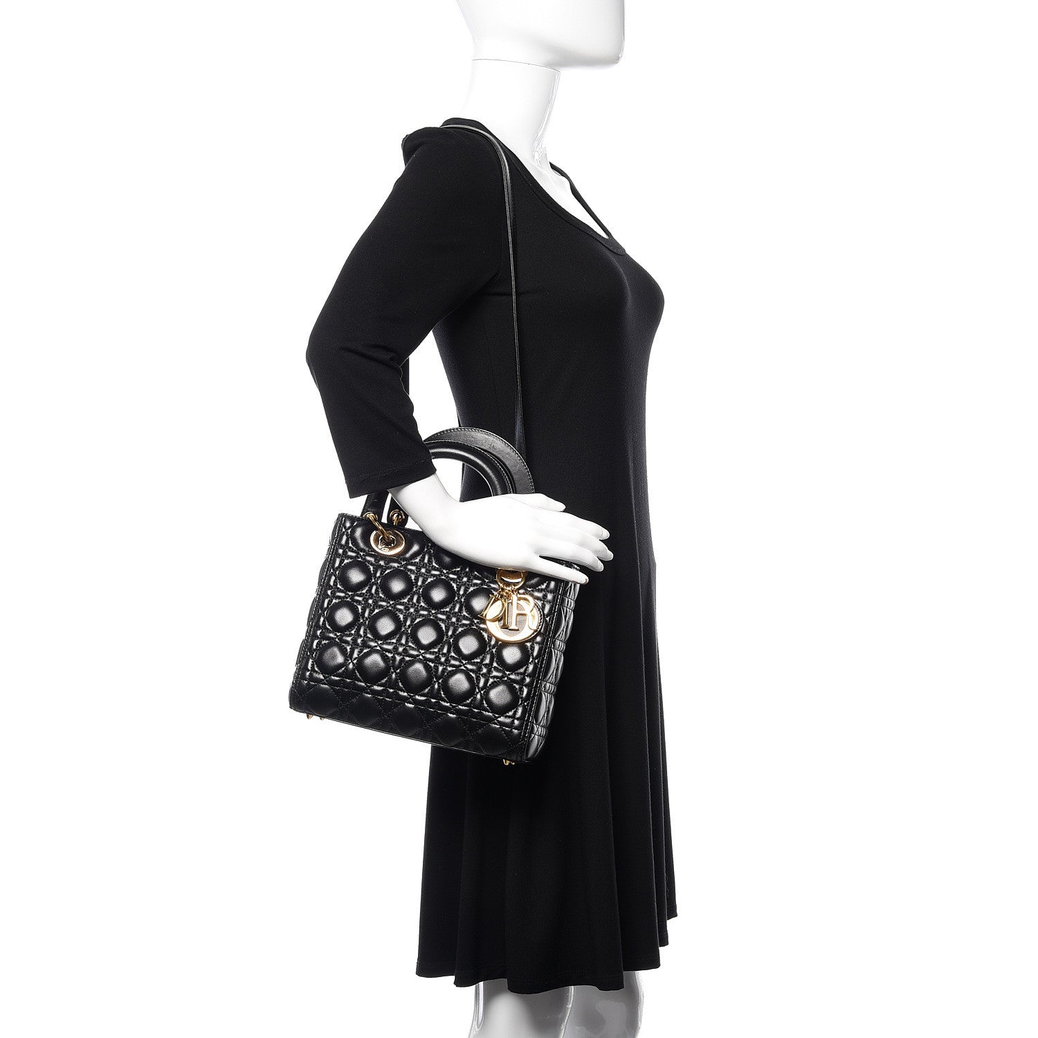 Christian Dior Lambskin Cannage Medium Lady Dior Black 2 of 9