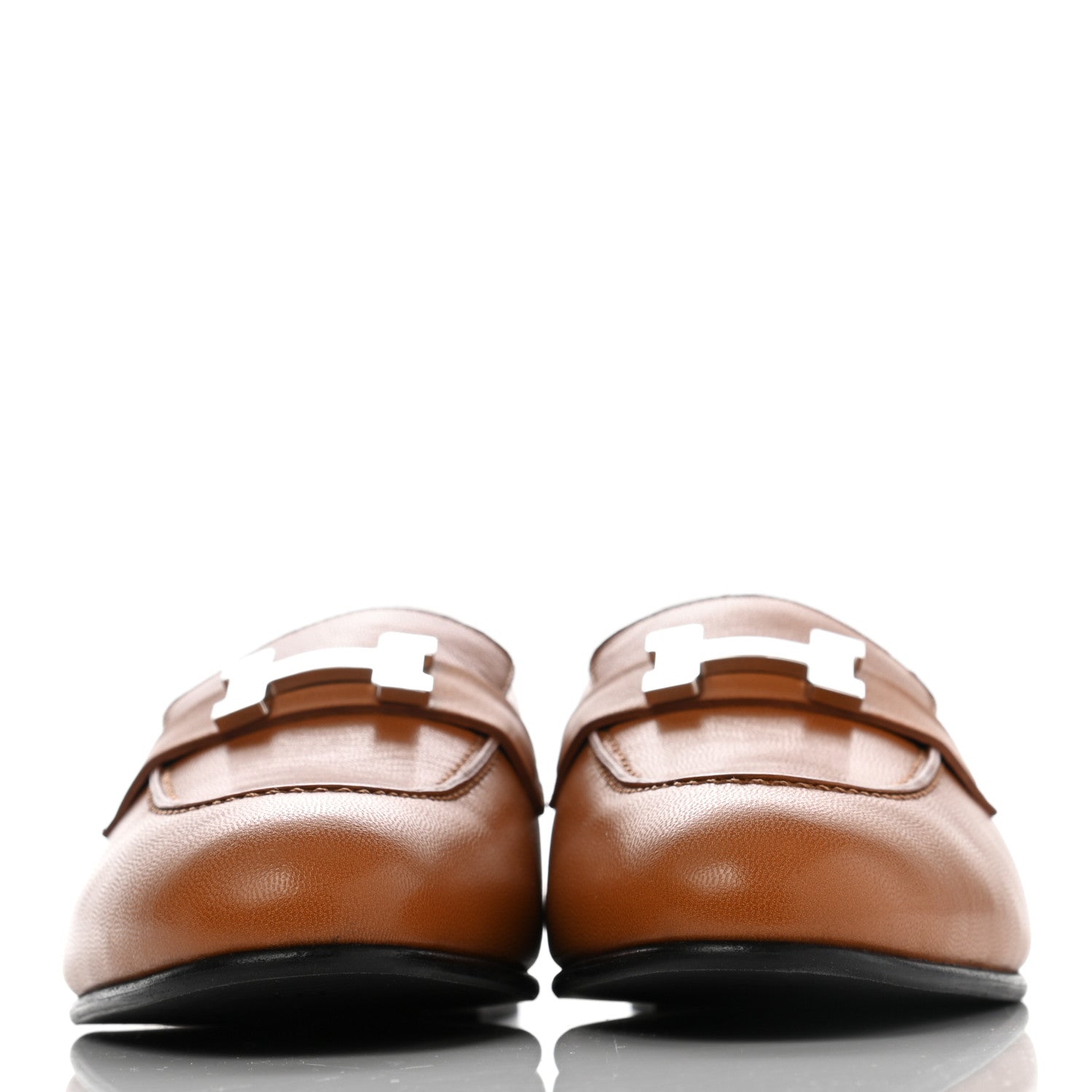 Hermes Goatskin Womens Paris Loafers 37.5 Gold 2 of 8