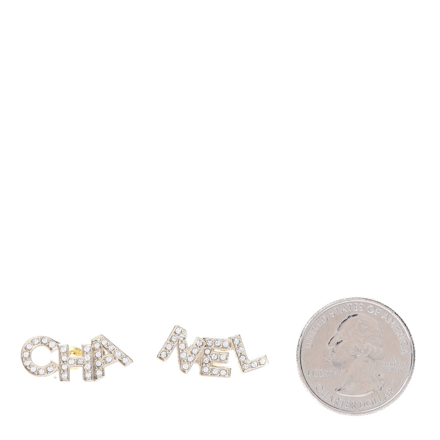 Chanel Crystal Pearl Signature Stud Earrings Gold 2 of 5