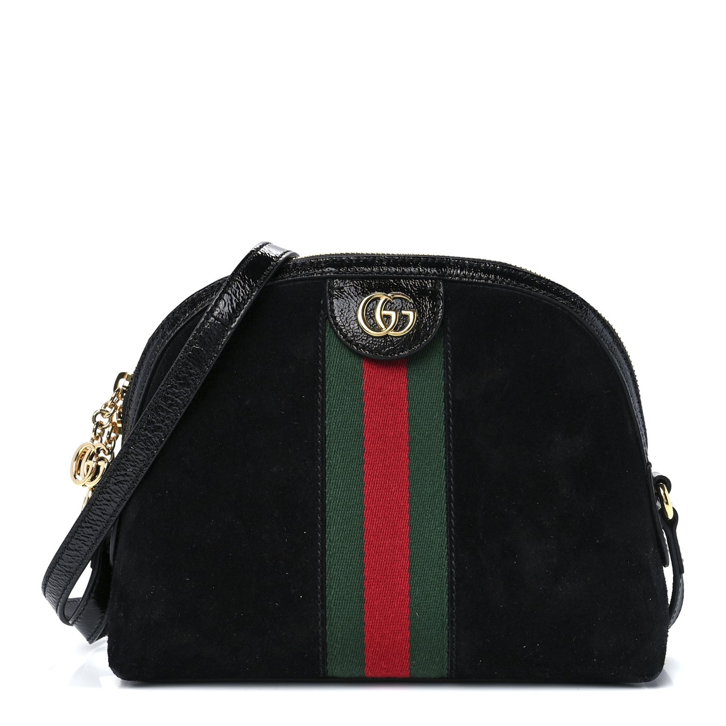 Suede Patent Web GG Small Ophidia Dome Shoulder Bag Black